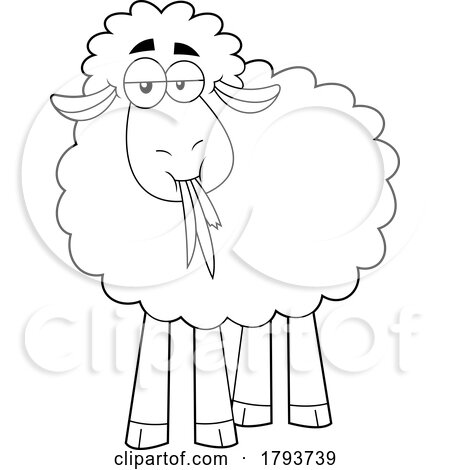 Cartoon Black and White Sheep Eating Grass by Hit Toon