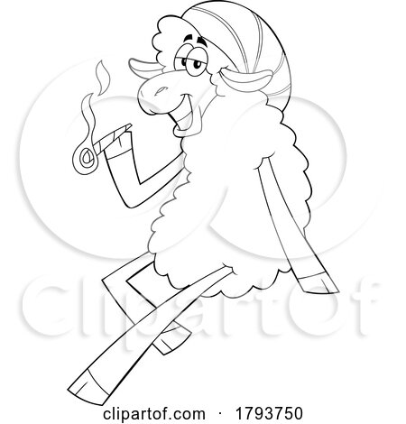 Cartoon Black and White Rasta Sheep Smoking a Doobie by Hit Toon