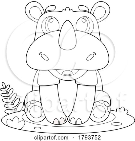 Cartoon Black and White Cute Baby Rhino by Hit Toon