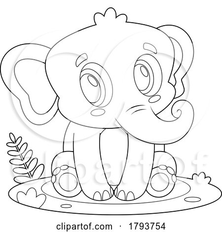 Cartoon Black and White Cute Baby Elephant by Hit Toon