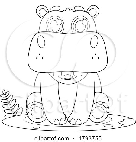 Cartoon Black and White Cute Baby Hippo by Hit Toon