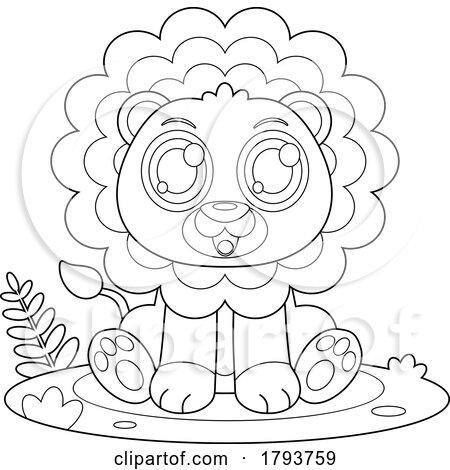 Cartoon Black and White Cute Baby Lion by Hit Toon
