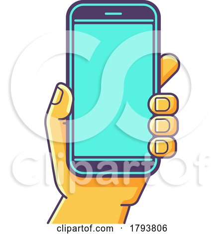 Hand Holding Mobile Phone Screen Cartoon Icon by AtStockIllustration