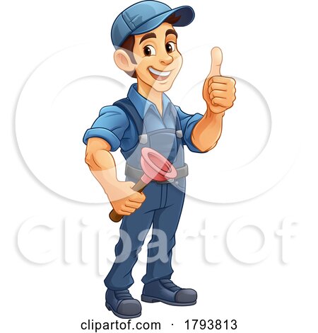 Plumber Plunger Tool Cartoon Plumbing Man Handyman by AtStockIllustration
