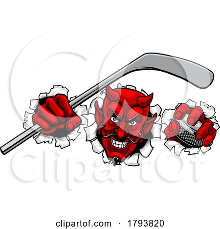 Devil Satan Ice Hockey Sports Mascot Cartoon by AtStockIllustration