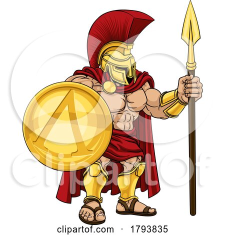 Spartan Warrior Roman Gladiator or Trojan Cartoon by AtStockIllustration