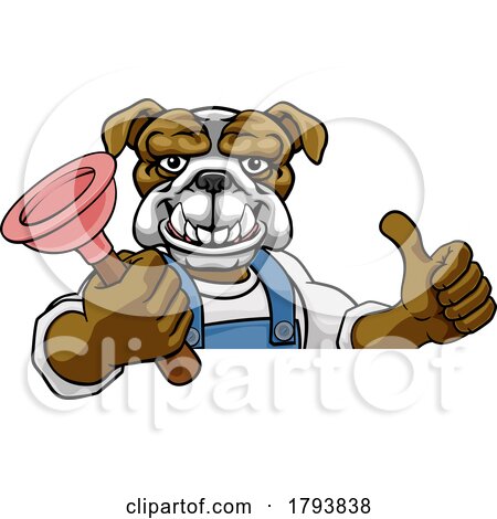 Bulldog Plumber Cartoon Mascot Holding Plunger by AtStockIllustration