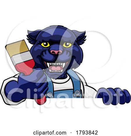 Panther Painter Decorator Holding Paintbrush by AtStockIllustration