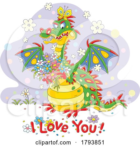 Cartoon Dragon with I Love You Text by Alex Bannykh