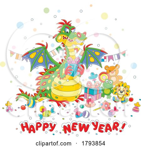 Cartoon Happy New Year Greeting Dragon by Alex Bannykh