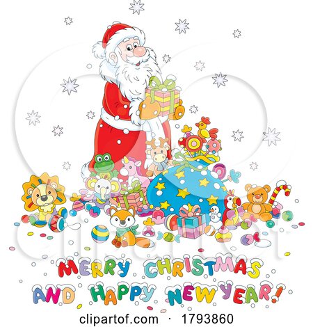 Cartoon Santa and Merry Christmas and Happy New Year Greeting by Alex Bannykh