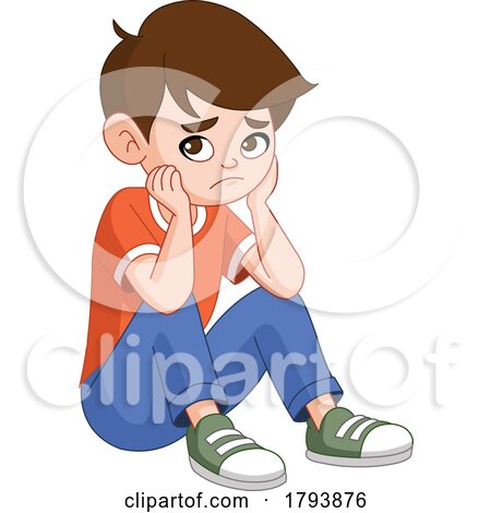Cartoon Sad Boy Sitting with His Elbows on His Knees by yayayoyo