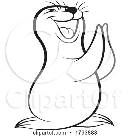 Cartoon Black and White Clapping Sea Lion by Lal Perera