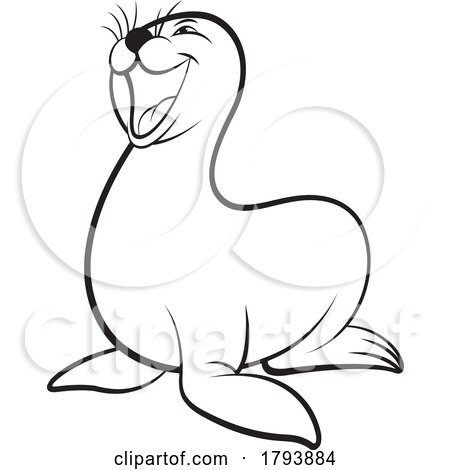Cartoon Black and White Laughing Sea Lion by Lal Perera