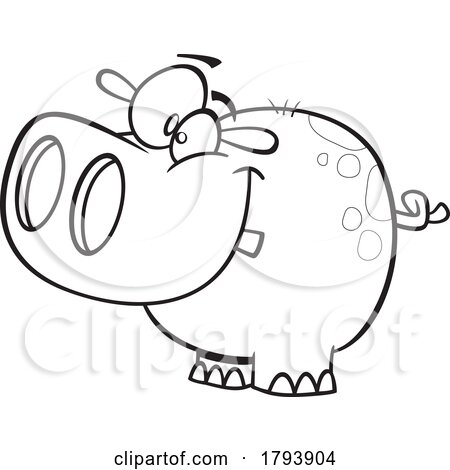 Clipart Black and White Cartoon Hippo Calf by toonaday