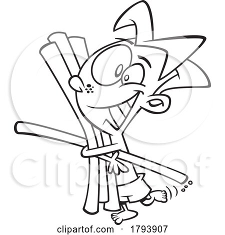 Clipart Black and White Cartoon Boy with Pool Noodles by toonaday