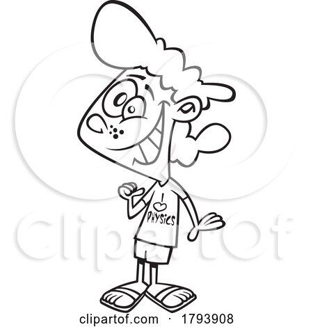 Clipart Black and White Cartoon School Girl in an I Love Physics Shirt by toonaday