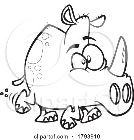 Clipart Black and White Cartoon Rhino Calf by toonaday