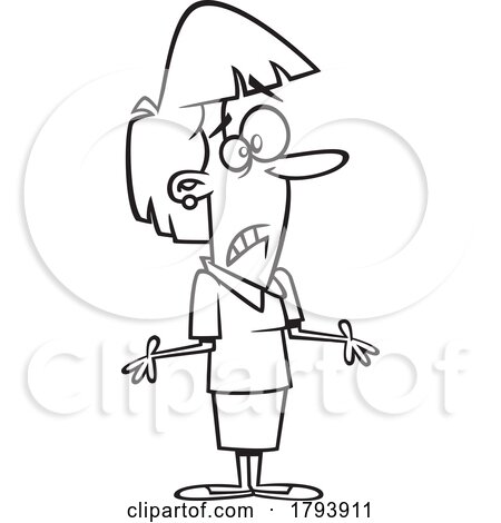 Clipart Black and White Cartoon Woman Shrugging by toonaday