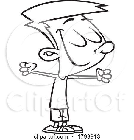 Clipart Black and White Cartoon Boy Stretching by toonaday