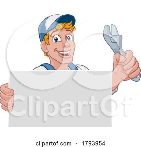 Mechanic Plumber Cartoon Wrench Spanner Handyman by AtStockIllustration