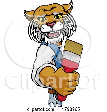 Wildcat Painter Decorator Holding Paintbrush by AtStockIllustration