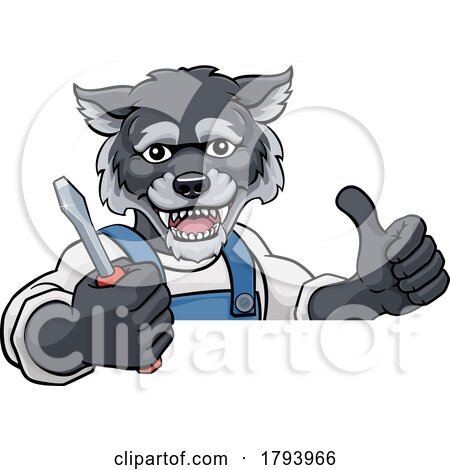 Wolf Electrician Handyman Holding Screwdriver by AtStockIllustration
