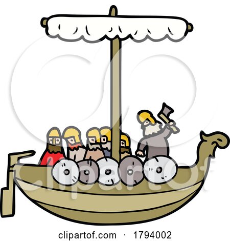 Cartoon Vikings on a Ship by lineartestpilot