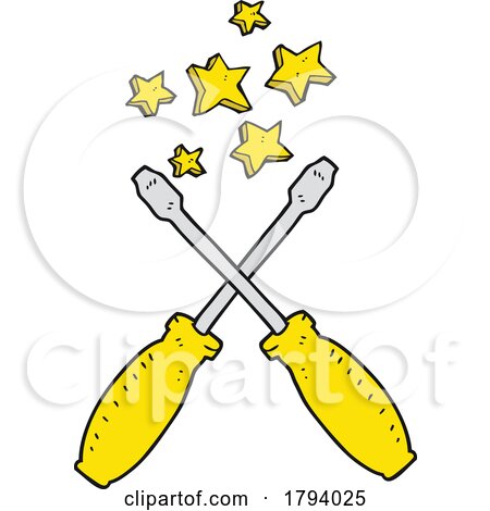 Cartoon Crossed Screwdrivers and Stars by lineartestpilot