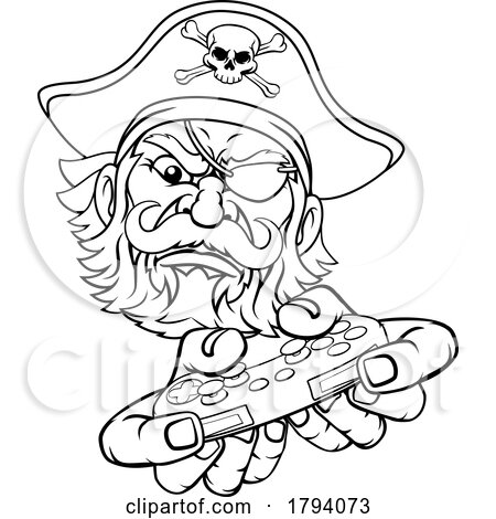 Pirate Gamer Video Game Controller Mascot Cartoon by AtStockIllustration