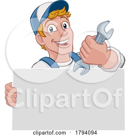 Mechanic Plumber Cartoon Wrench Spanner Handyman by AtStockIllustration