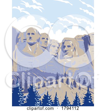 Mount Rushmore National Memorial Shrine of Democracy South Dakota USA WPA Art Poster by patrimonio