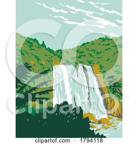 Marokopa Falls near Waitomo North Island of New Zealand WPA Art Deco Poster by patrimonio