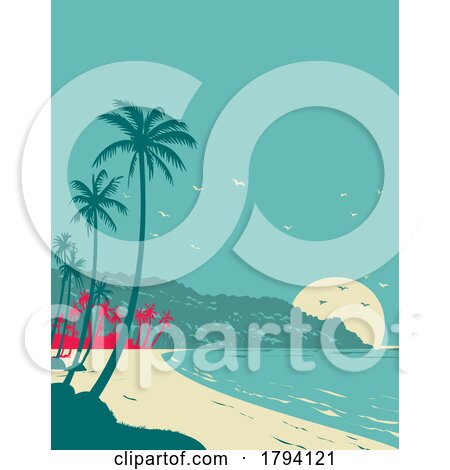Long Beach Phu Quoc Island During Sunrise in Kien Giang Province Vietnam WPA Art Deco Poster by patrimonio