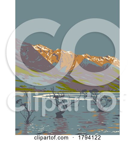Lake Wanaka in Glenorchy Otago South Island New Zealand WPA Art Deco Poster by patrimonio