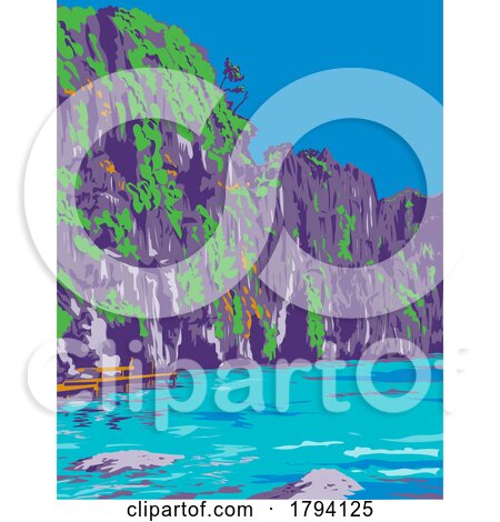 Kayangan Lake in Coron Northern Palawan Philippines WPA Art Deco Poster by patrimonio