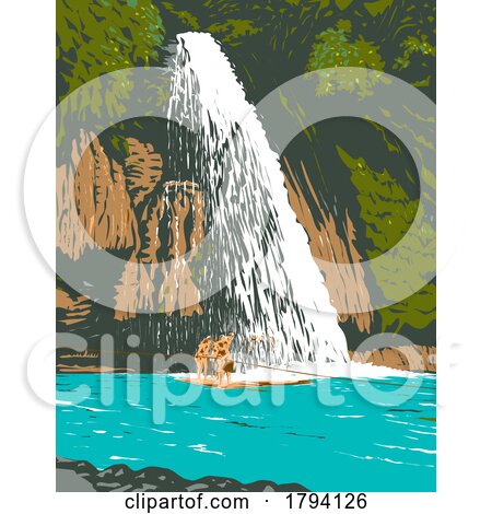 Kawasan Falls in Barangay Matutinao Badian Cebu Philippines WPA Art Deco Poster by patrimonio