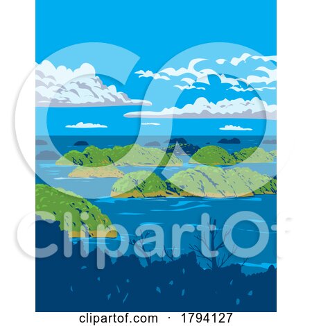 Hundred Islands National Park in Lingayen Gulf Alaminos Pangasinan Philippines WPA Art Deco Poster by patrimonio