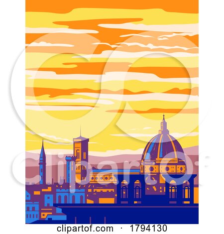Florence Viewed from Michelangelo Hill Tuscany Region Italy WPA Art Deco Poster by patrimonio