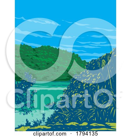 Balinsasayao Twin Lakes Natural Park in Negros Oriental Philippines WPA Art Deco Poster by patrimonio