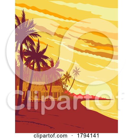 Beach in Phu Quoc Island During Sunset in Kien Giang Province Vietnam WPA Art Deco Poster by patrimonio