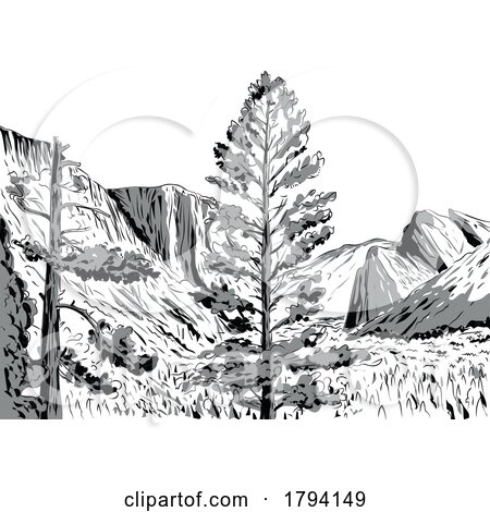 Wawona Tunnel Vista View of Yosemite National Park Comics Style Drawing by patrimonio