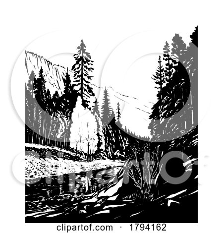 Merced River in Yosemite National Park Comics Style Drawing by patrimonio
