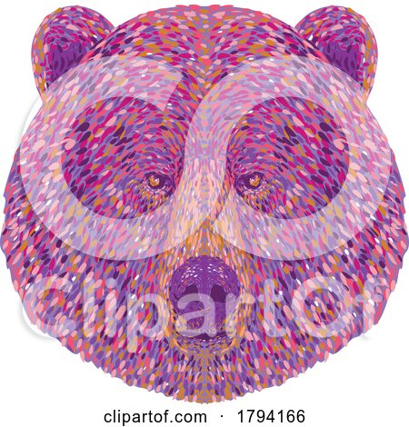 Grizzly Bear or North American Brown Bear Head Front View Pointillist Impressionist Pop Art Style by patrimonio