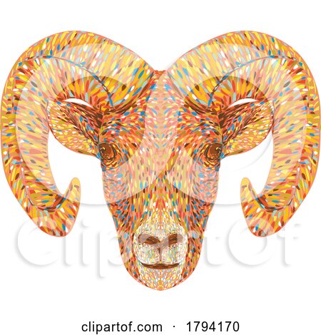 Bighorn Sheep or Ram Head Front View Pointillist Impressionist Pop Art Style by patrimonio
