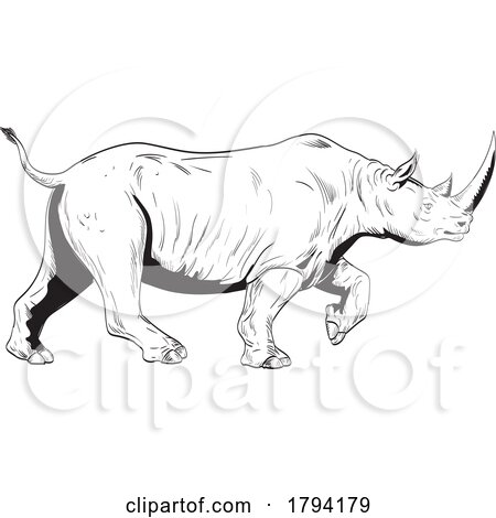 Rhinoceros or Rhino Charging Side View Comics Style Drawing by patrimonio
