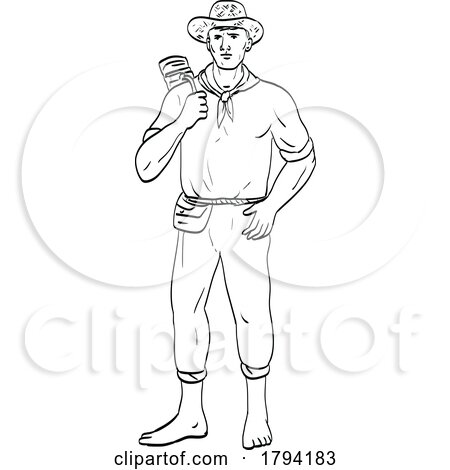 Male Filipino Farmer Standing Front View Comics Style Drawing by patrimonio
