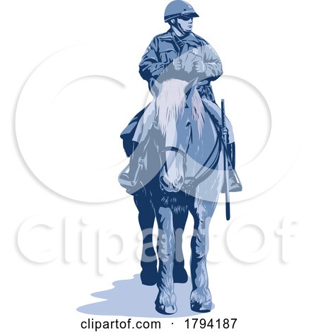 Horse Mounted Patrol Police Officer Front View WPA Art by patrimonio