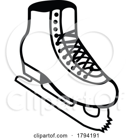 Ice Skates or Ice Skating Shoes Boots with Blades Cartoon Retro by patrimonio