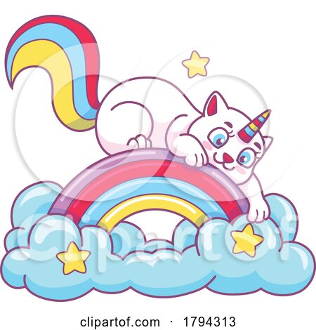 Unicorn Cat Playing on a Rainbow by Vector Tradition SM